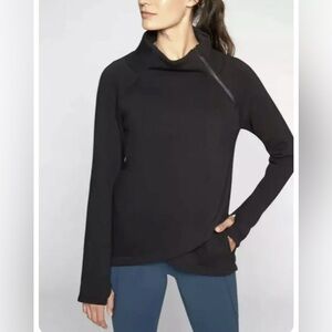 Athleta womans cozy Karma asymmetrical pullover crossover zip neck sweater.